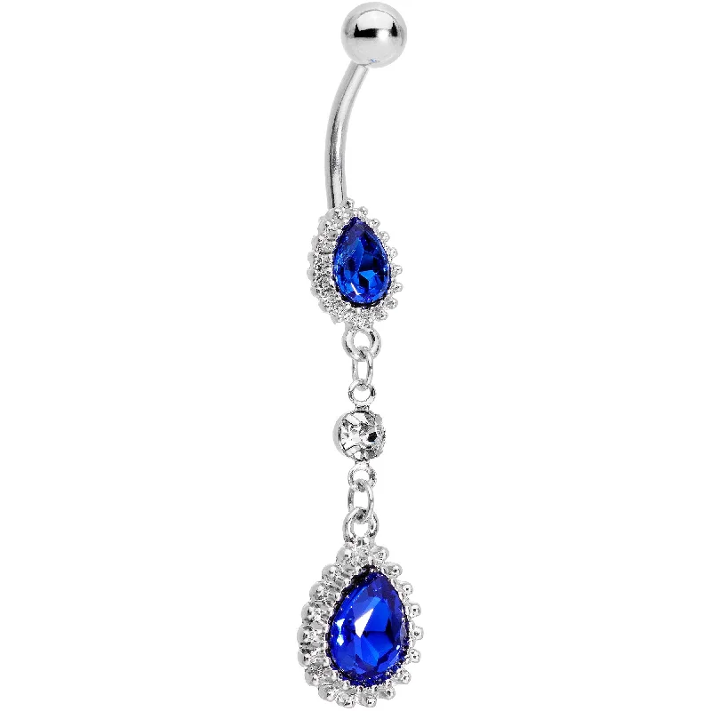 Comfortable Belly Rings with Stylish Accents -Clear Blue Gem Falling Raindrops Dangle Belly Ring Comfortable Belly Rings with Stylish Accents -Clear Blue Gem Falling Raindrops Dangle Belly Ring