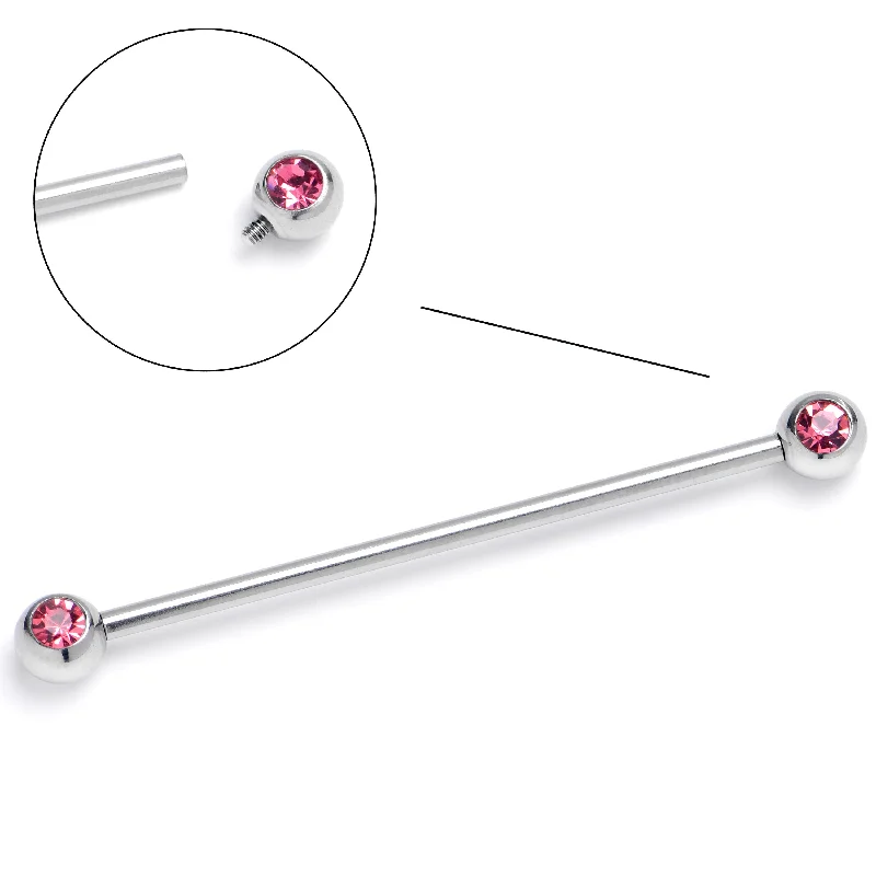 Women's Earrings – Elegant Designs for Every Personality--14 Gauge Pink Gem Internally Threaded Industrial Barbell 38mm