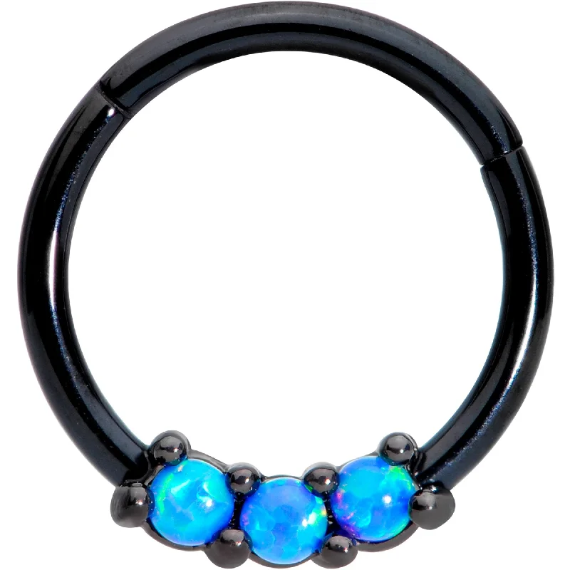 Simple Yet Elegant Nose Rings -16 Gauge 3/8 Blue Synthetic Opal Black Hinged Segment Ring Simple Yet Elegant Nose Rings -16 Gauge 3/8 Blue Synthetic Opal Black Hinged Segment Ring