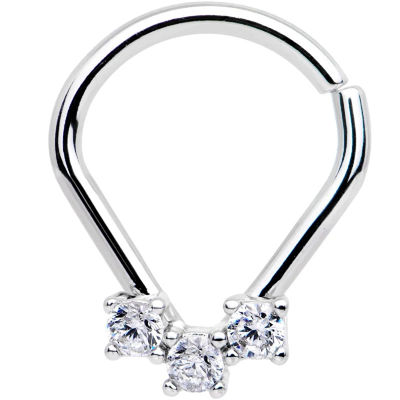 Unique Lip Rings for Fashion Lovers16 Gauge 5/16 Clear CZ Gem Clustered Trio Ellipse Seamless Ring