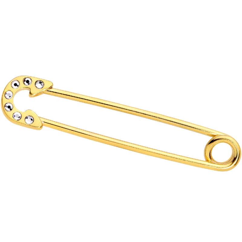 Women's Earrings – Elegant Designs for Every Personality--14 Gauge Clear Gem Gold Tone Punk Safety Pin Industrial Barbell 38mm