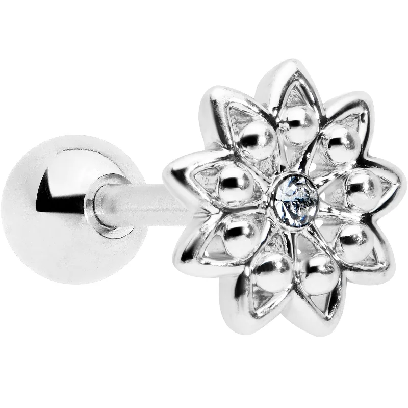 Women's Earrings – Elegant Designs for Every Personality--16 Gauge 1/4 Clear Gem Starry Flower Cartilage Tragus Earring