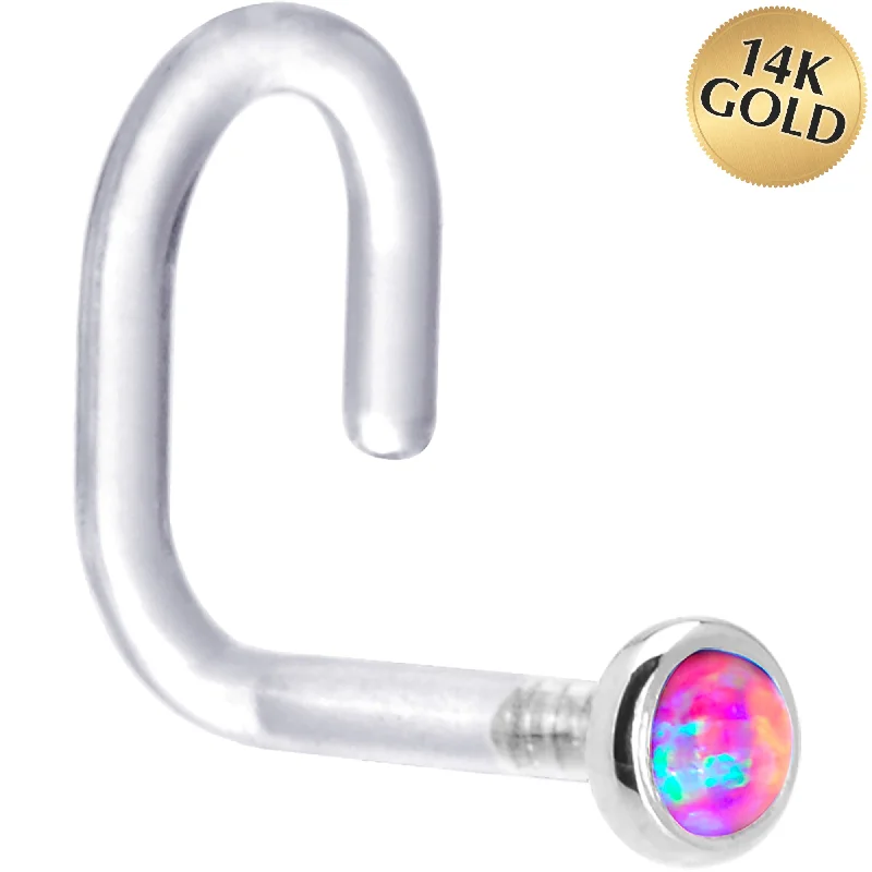 Large Nose Rings -18 Gauge 1/4 White Gold 2mm Purple Synthetic Opal Bioplast Nose Ring