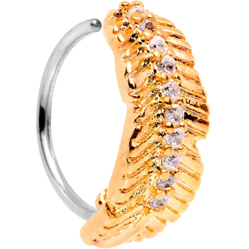 Fashionable Nose Rings with Luxurious Appeal -20 Gauge Clear CZ Gem Rose Gold Tone Feather Seamless Circular Ring Fashionable Nose Rings with Luxurious Appeal -20 Gauge Clear CZ Gem Rose Gold Tone Feather Seamless Circular Ring