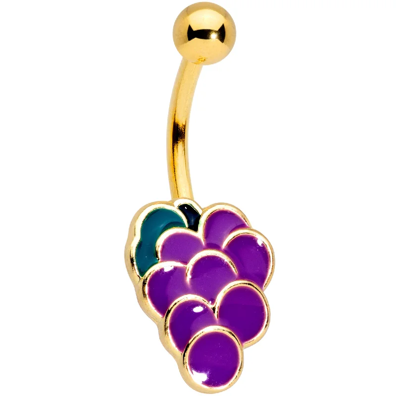 Elegant Belly Rings for Sophisticated Style -Gold Tone Sweet Fruit Purple Grapes Belly Ring Elegant Belly Rings for Sophisticated Style -Gold Tone Sweet Fruit Purple Grapes Belly Ring