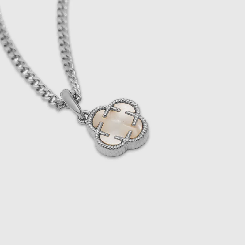 Exclusive Men's Necklaces & Pendants for the Modern Gentleman-White Clover Stone Pendant (Silver)