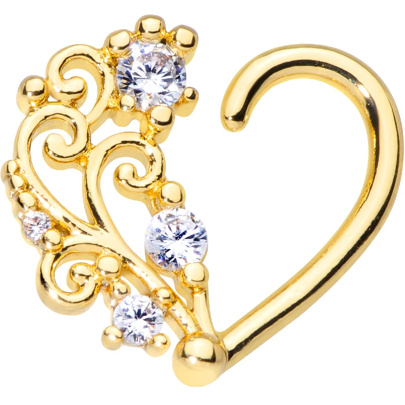 Beautiful Lip Rings with Unique Shine16 Gauge 3/8 Clear CZ Gem Gold Tone Wave Open Heart Right Closure Ring Beautiful Lip Rings with Unique Shine16 Gauge 3/8 Clear CZ Gem Gold Tone Wave Open Heart Right Closure Ring