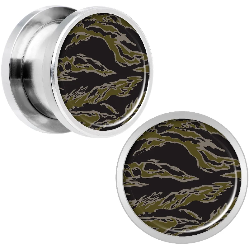 Women's Earrings – Elegant Designs for Every Personality--Tiger Camo Print Steel Screw Fit Plug Set 1/2 Women's Earrings – Elegant Designs for Every Personality--Tiger Camo Print Steel Screw Fit Plug Set 1/2