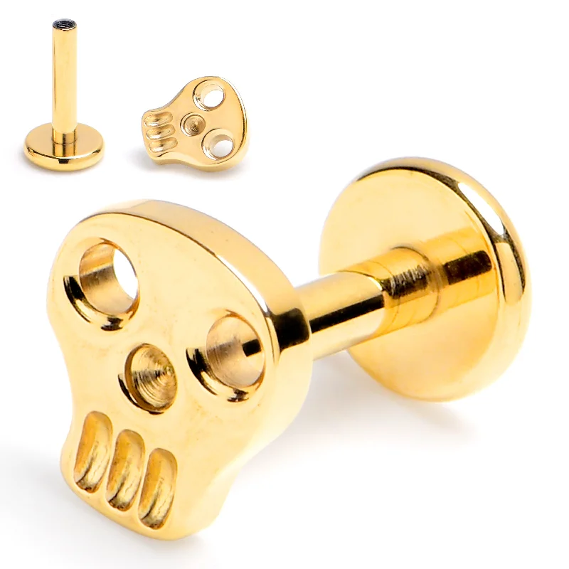 Stainless Steel Lip Rings for Durable Fashion16 Gauge 1/4 Gold Tone ASTM F-136 Implant Grade Titanium Internally Threaded Skull Labret
