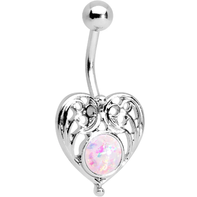 Belly Rings with Colorful Stones for Bold Fashion -White Faux Opal Valentines Day Heavenly Heart Belly Ring Belly Rings with Colorful Stones for Bold Fashion -White Faux Opal Valentines Day Heavenly Heart Belly Ring