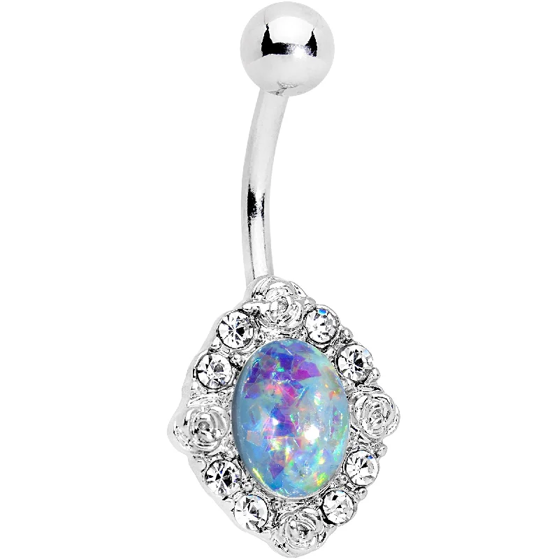 Trendy Belly Rings for Everyday Fashion -Aqua Faux Opal Long Look in the Mirror Belly Ring Trendy Belly Rings for Everyday Fashion -Aqua Faux Opal Long Look in the Mirror Belly Ring