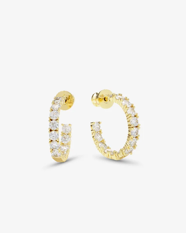 Women's Earrings – Elegant Designs for Every Personality--Heiress Hoops .75" - Gold|White Diamondettes