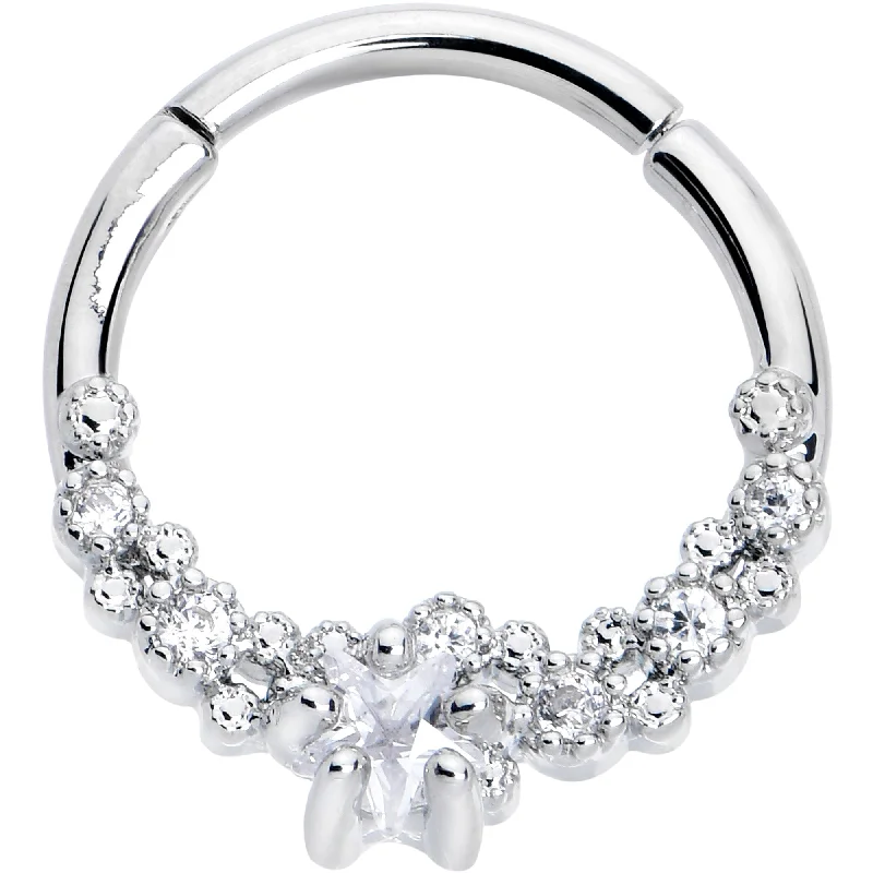 Nose Rings with Simple Style -16 Gauge 3/8 Clear CZ Gem Starfish Supreme Hinged Segment Ring Nose Rings with Simple Style -16 Gauge 3/8 Clear CZ Gem Starfish Supreme Hinged Segment Ring