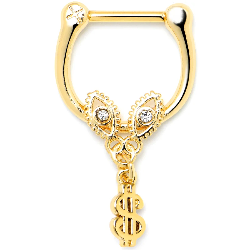 Beautiful Nose Rings for Every Occasion -16 Gauge 5/16 Clear Gem Gold Hue Seeing Money Dangle Cartilage Clicker Beautiful Nose Rings for Every Occasion -16 Gauge 5/16 Clear Gem Gold Hue Seeing Money Dangle Cartilage Clicker