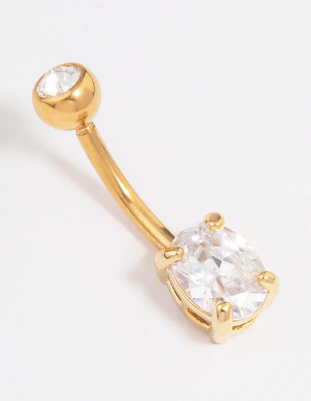 Comfortable Belly Rings for Casual Fashion -Gold Plated Surgical Steel Cubic Zirconia Classic Claw Belly Ring Comfortable Belly Rings for Casual Fashion -Gold Plated Surgical Steel Cubic Zirconia Classic Claw Belly Ring