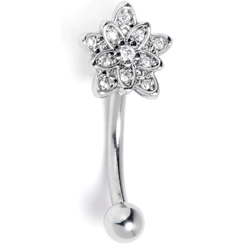 Women's Earrings – Elegant Designs for Every Personality--16 Gauge 5/16 Clear CZ Gem Snowflake Flower Curved Eyebrow Ring