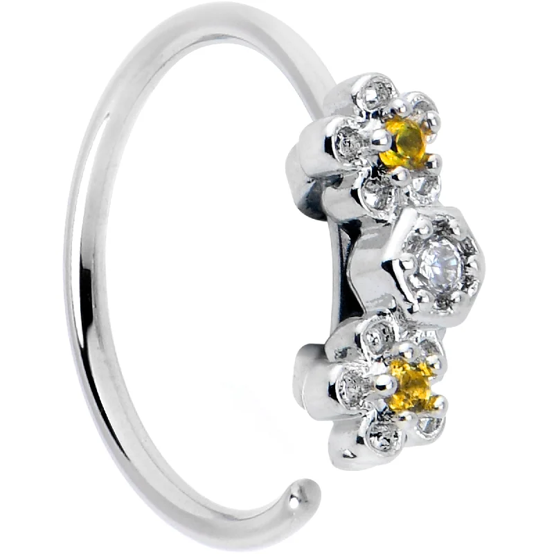 Nose Rings for Minimalistic Charm -20 Gauge 5/16 Yellow CZ Gem Flower Honeycomb Nose Hoop Nose Rings for Minimalistic Charm -20 Gauge 5/16 Yellow CZ Gem Flower Honeycomb Nose Hoop