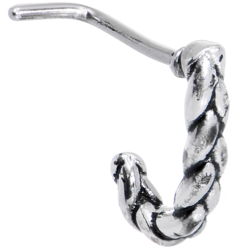 Nose Rings with Stones -20 Gauge Braided Rope Faux Hoop L Shaped Nose Ring
