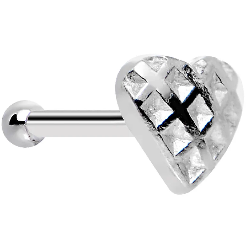 Nose Rings for Elegant Style -Sterling Silver Checkerboard Heart Nose Bone