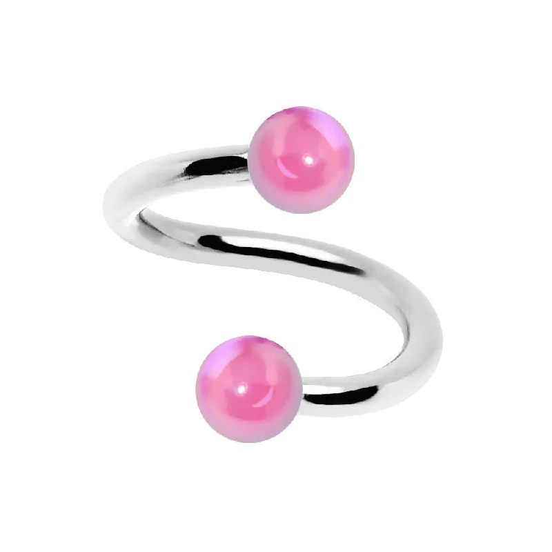Women's Earrings – Elegant Designs for Every Personality--16 Gauge 5/16 Iridescent Pink Acrylic Ball Spiral Twister Women's Earrings – Elegant Designs for Every Personality--16 Gauge 5/16 Iridescent Pink Acrylic Ball Spiral Twister