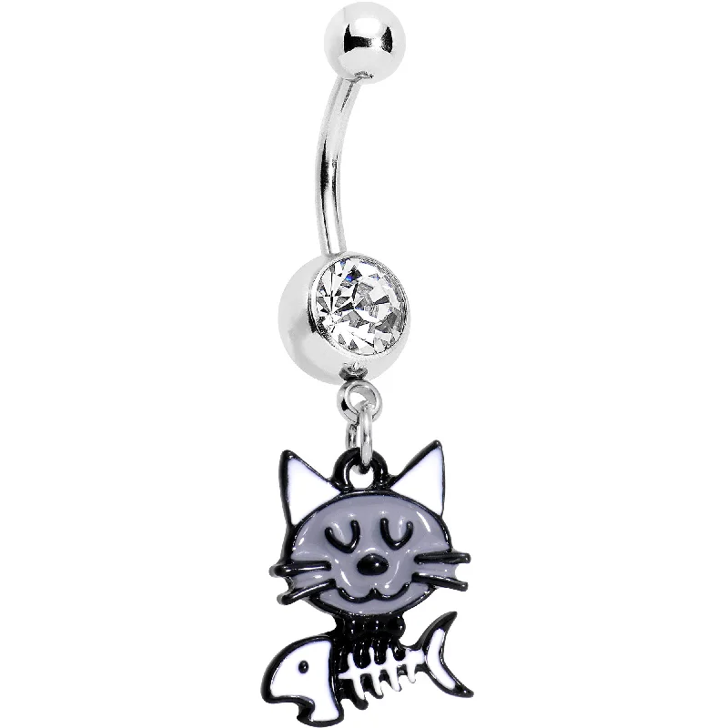 Trendy Belly Rings for Bold Fashion -Clear Gem Farewell Fish Cool Kitty Cat Dangle Belly Ring Trendy Belly Rings for Bold Fashion -Clear Gem Farewell Fish Cool Kitty Cat Dangle Belly Ring