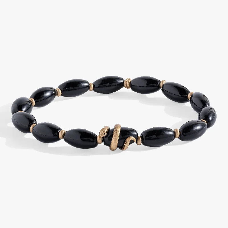 Silver Bangles with Engravings for Women-Untamed Stretch Beaded Snake Bracelet