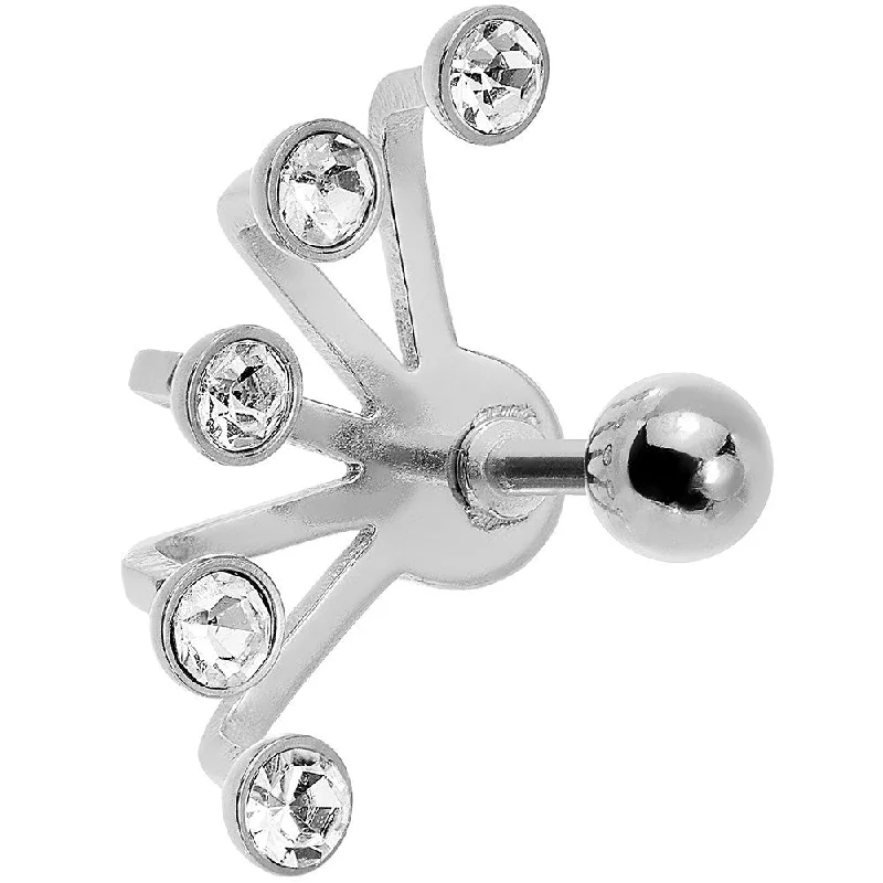 Women's Earrings – Elegant Designs for Every Personality--16 Gauge 1/4 Clear Gem Steel Glam Fan Cuff Cartilage Earring