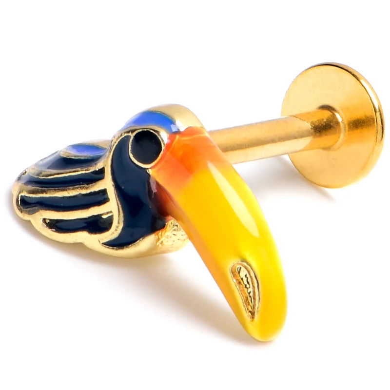 Lip Rings with Luxurious Gemstone Features16 Gauge 5/16 Gold Tone Tropical Toucan Labret Monroe Tragus