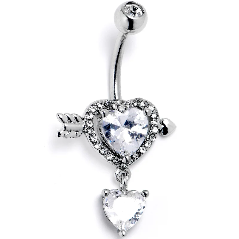 Belly Rings with Creative Details -Clear CZ Gem Fusion of Love Heart Arrow Dangle Belly Ring Belly Rings with Creative Details -Clear CZ Gem Fusion of Love Heart Arrow Dangle Belly Ring