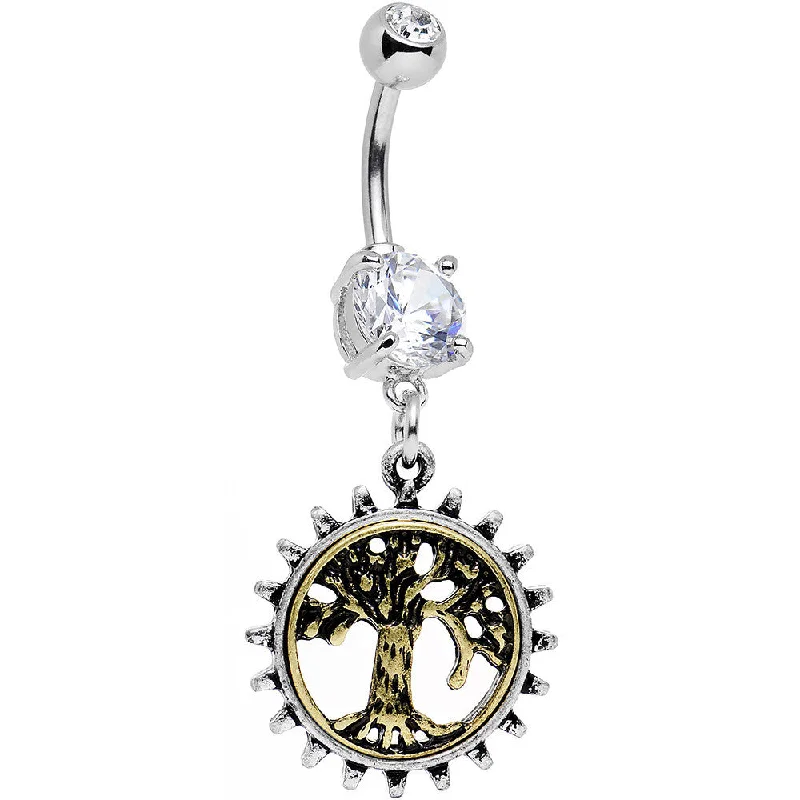 Unique Belly Rings for Fashion-Lovers -Clear Gem Steampunk Mechanical Tree of Life Dangle Belly Ring Unique Belly Rings for Fashion-Lovers -Clear Gem Steampunk Mechanical Tree of Life Dangle Belly Ring