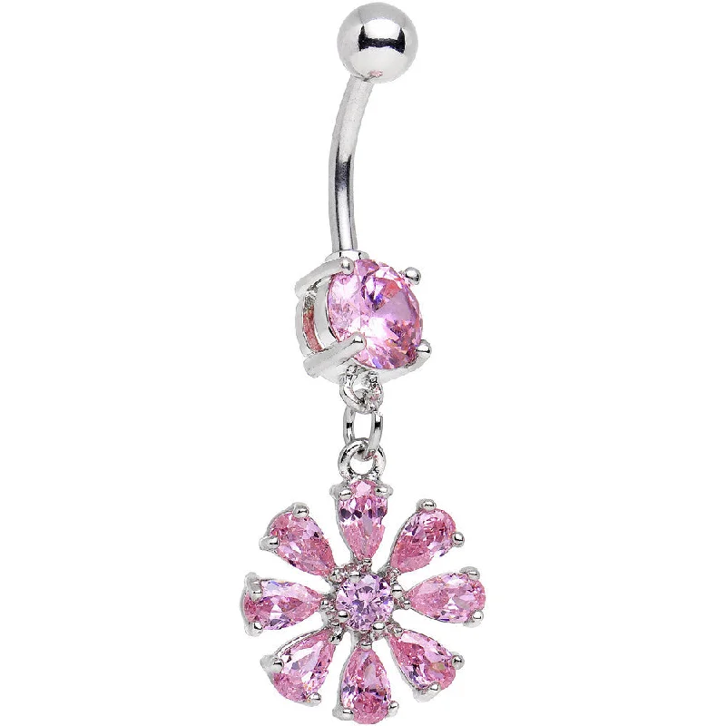 Comfortable Belly Rings for Exclusive Looks -Pink Cubic Zirconia Mandala Flower Dangle Belly Ring Comfortable Belly Rings for Exclusive Looks -Pink Cubic Zirconia Mandala Flower Dangle Belly Ring