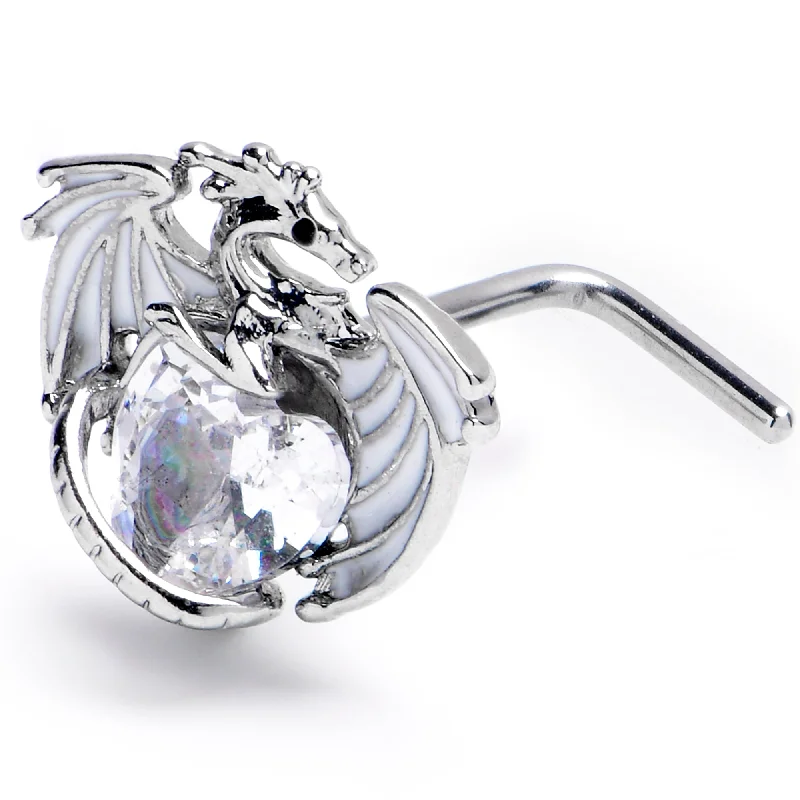 Trendy Nose Rings with Personalized Details -20 Gauge 7mm Clear Gem Heart of Dragon L-Shape Nose Ring Trendy Nose Rings with Personalized Details -20 Gauge 7mm Clear Gem Heart of Dragon L-Shape Nose Ring