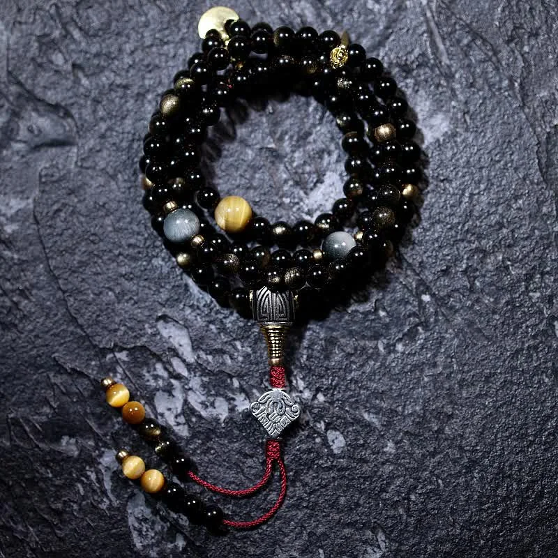 Magnetic Bracelets for Men-Buddha Stones 108 Mala Beads Gold Sheen Obsidian Tiger Eye Eagle's Eye Stone Wealth Bracelet Magnetic Bracelets for Men-Buddha Stones 108 Mala Beads Gold Sheen Obsidian Tiger Eye Eagle's Eye Stone Wealth Bracelet