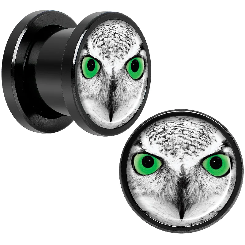 Women's Earrings – Elegant Designs for Every Personality--Black White Owl Black Anodized Screw Fit Plug Set 00 Gauge Women's Earrings – Elegant Designs for Every Personality--Black White Owl Black Anodized Screw Fit Plug Set 00 Gauge