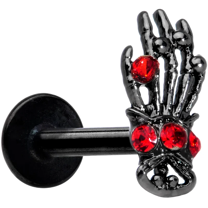 Designer Lip Rings with Luxurious Appeal16 Gauge 5/16 Red Gem Black Skeleton Hand Halloween Labret Tragus