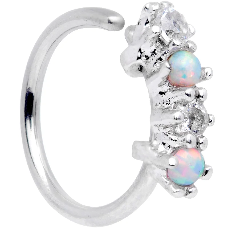 Elegant Nose Rings with Radiant Stones -20 Gauge 5/16 White Synthetic Opal Staccato Seamless Circular Ring Elegant Nose Rings with Radiant Stones -20 Gauge 5/16 White Synthetic Opal Staccato Seamless Circular Ring