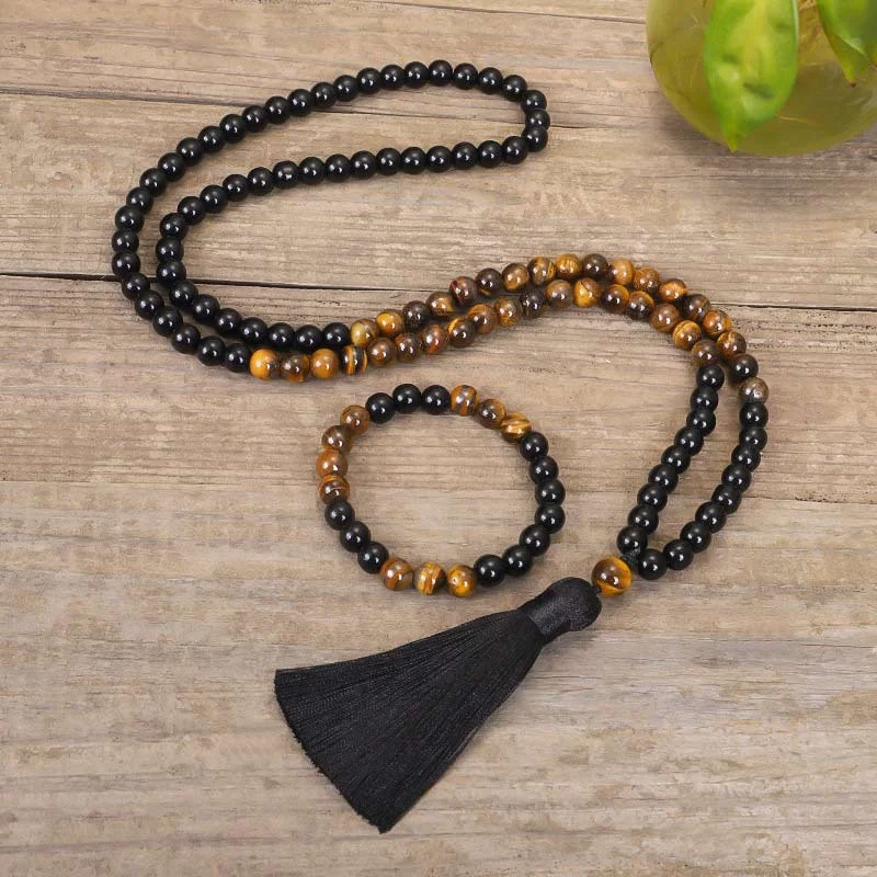 Stylish Wristbands for Men with Custom Engraving-Buddha Stones Tibetan Black Onyx Tiger Eye Protection Necklace Mala Set Stylish Wristbands for Men with Custom Engraving-Buddha Stones Tibetan Black Onyx Tiger Eye Protection Necklace Mala Set