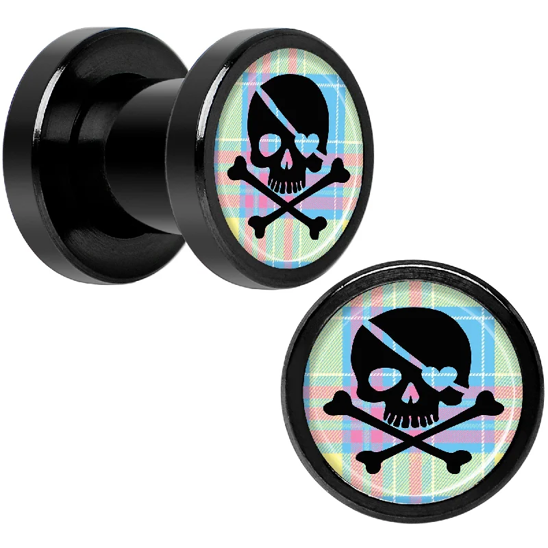 Women's Earrings – Elegant Designs for Every Personality--Pink Green Plaid Heart Skull Black Anodized Screw Fit Plug Set 2 Gauge Women's Earrings – Elegant Designs for Every Personality--Pink Green Plaid Heart Skull Black Anodized Screw Fit Plug Set 2 Gauge
