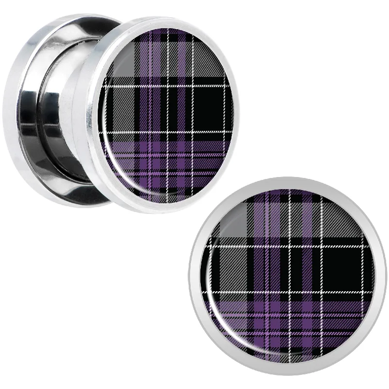 Women's Earrings – Elegant Designs for Every Personality--Winter Purple Black Plaid Screw Fit Plug Set Sizes 5mm to 20mm Women's Earrings – Elegant Designs for Every Personality--Winter Purple Black Plaid Screw Fit Plug Set Sizes 5mm to 20mm
