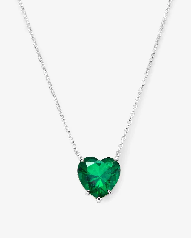 Shop Classic Women's Necklaces & Pendants with a Modern Twist-The Allison Emerald Heart Necklace - Silver|Emerald Shop Classic Women's Necklaces & Pendants with a Modern Twist-The Allison Emerald Heart Necklace - Silver|Emerald
