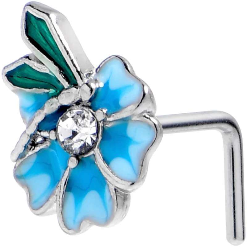 Designer Nose Rings for Chic Looks -20 Gauge 1/4 Clear Gem Faerie Flower Blue L Shape Nose Ring Designer Nose Rings for Chic Looks -20 Gauge 1/4 Clear Gem Faerie Flower Blue L Shape Nose Ring