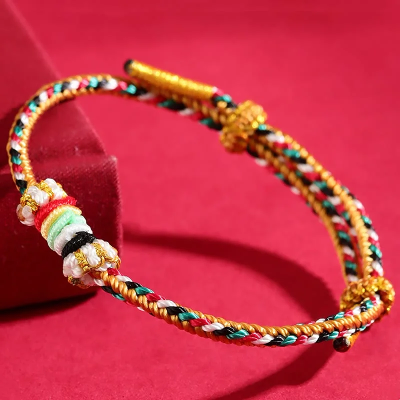 Gemstone-Encrusted Bangles for Women-Buddha Stones Five Elements Colorful String Completeness Knot Reef Knot Braid Luck Bracelet Gemstone-Encrusted Bangles for Women-Buddha Stones Five Elements Colorful String Completeness Knot Reef Knot Braid Luck Bracelet