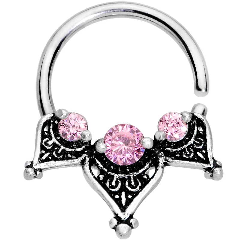 Affordable and Stylish Lip Rings16 Gauge 3/8 Pink Gem Triangle Triad Seamless Circular Ring