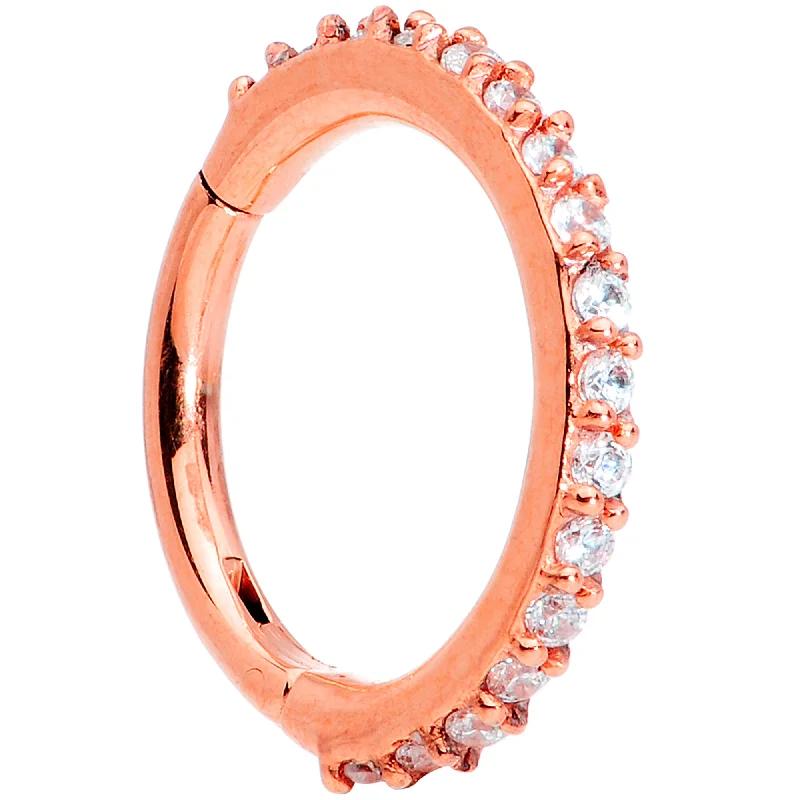 Simple Nose Rings for Effortless Style -16 Gauge 5/16 Clear CZ Gem Rose Gold Tone Hinged Segment Ring