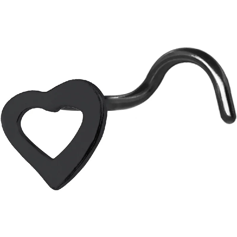 Nose Rings for Glam Looks -Sterling Silver Black Hollow Heart Nose Ring