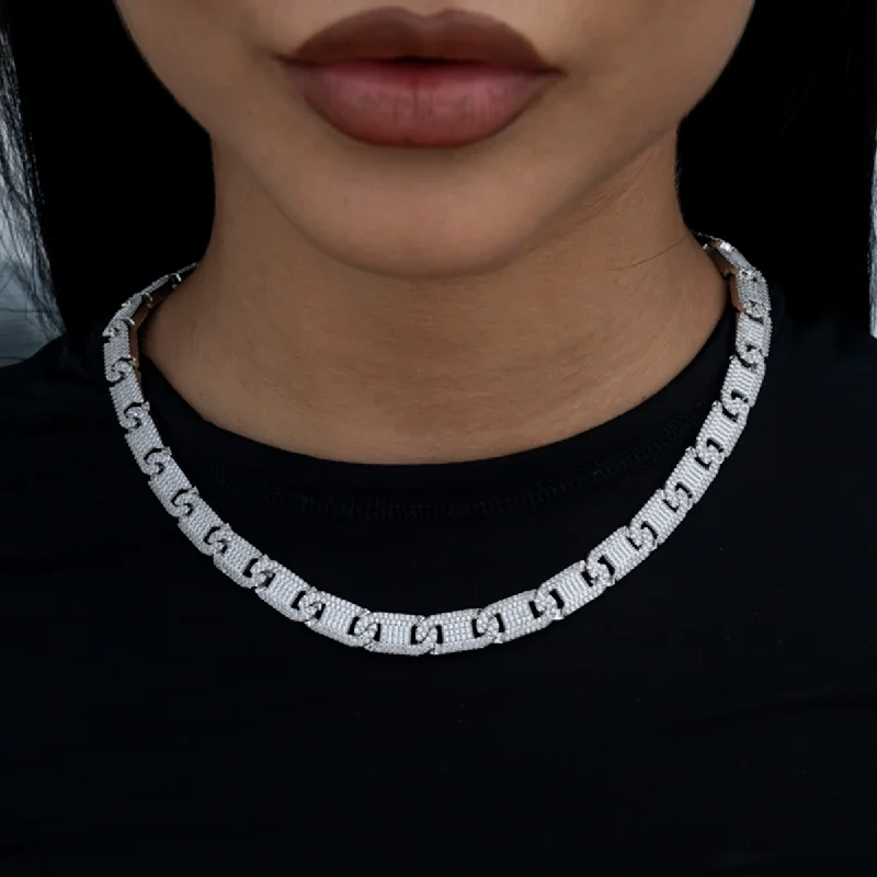 Shop Classic Women's  Necklaces & Pendants with a Modern Twist-Flat Pave Valentina Chain in White Gold- 8.5mm