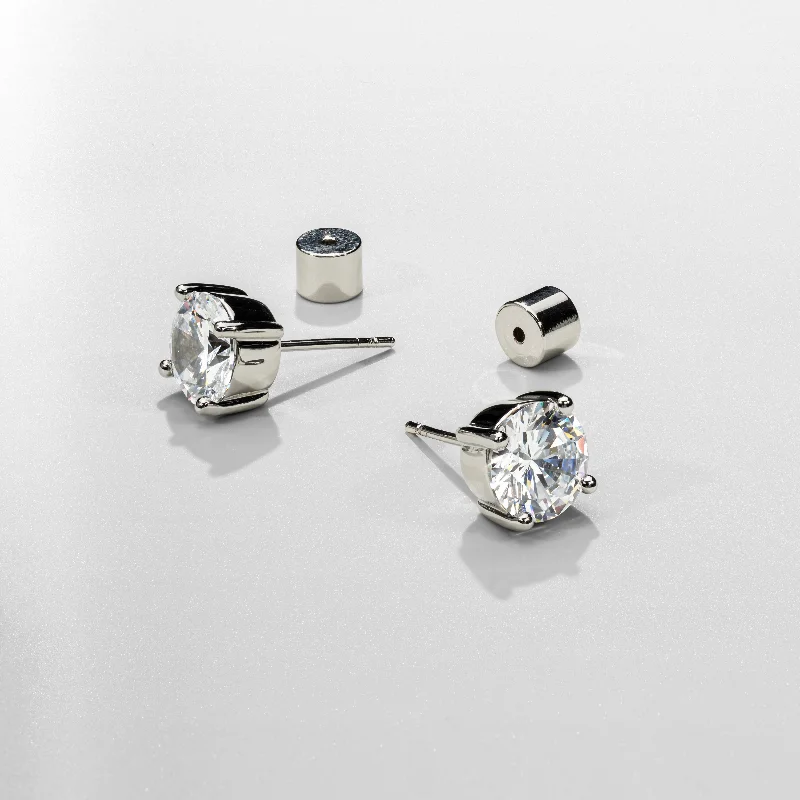 Shop Durable Men's Earrings for Everyday Wear-Round Diamond Stud Earrings (Silver)
