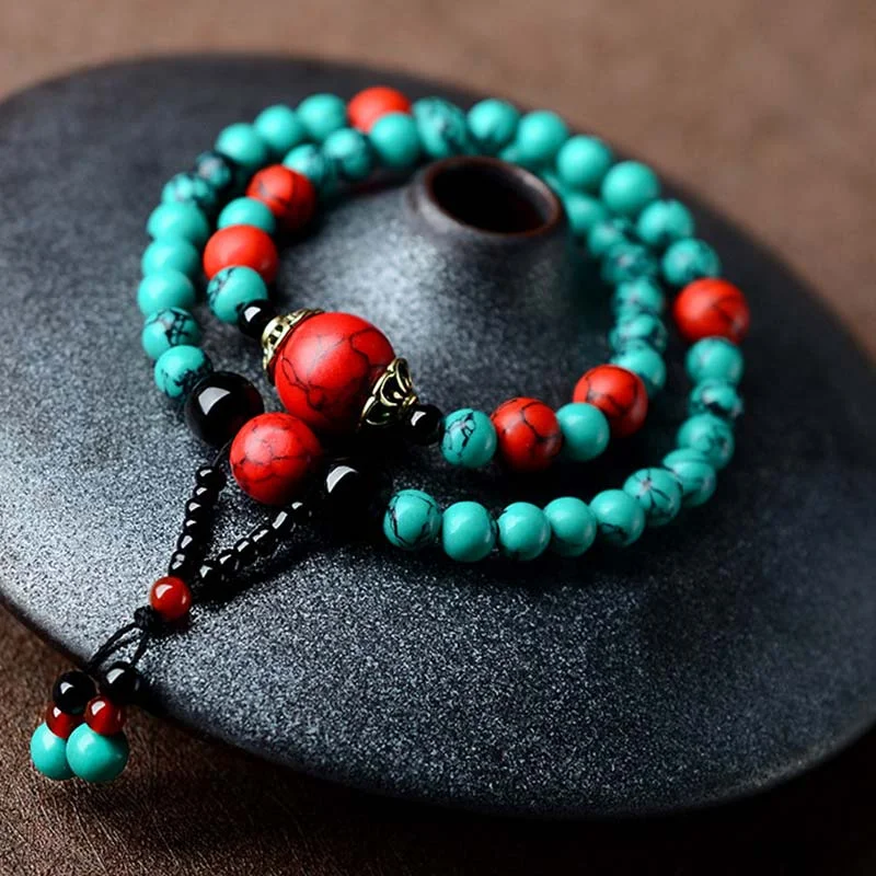Customizable Bangles for Women-Buddha Stones Turquoise Black Onyx Red Turquoise Bead Protection Bracelet Customizable Bangles for Women-Buddha Stones Turquoise Black Onyx Red Turquoise Bead Protection Bracelet