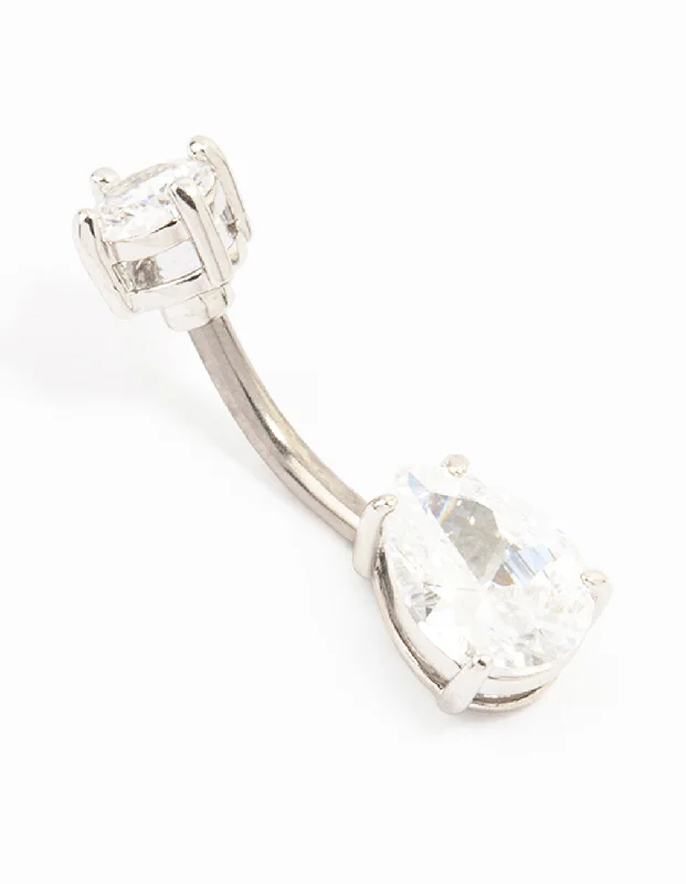 Belly Rings with Shiny Detailing for Stunning Look -Titanium Medium Pear And Round Bellybar Belly Rings with Shiny Detailing for Stunning Look -Titanium Medium Pear And Round Bellybar