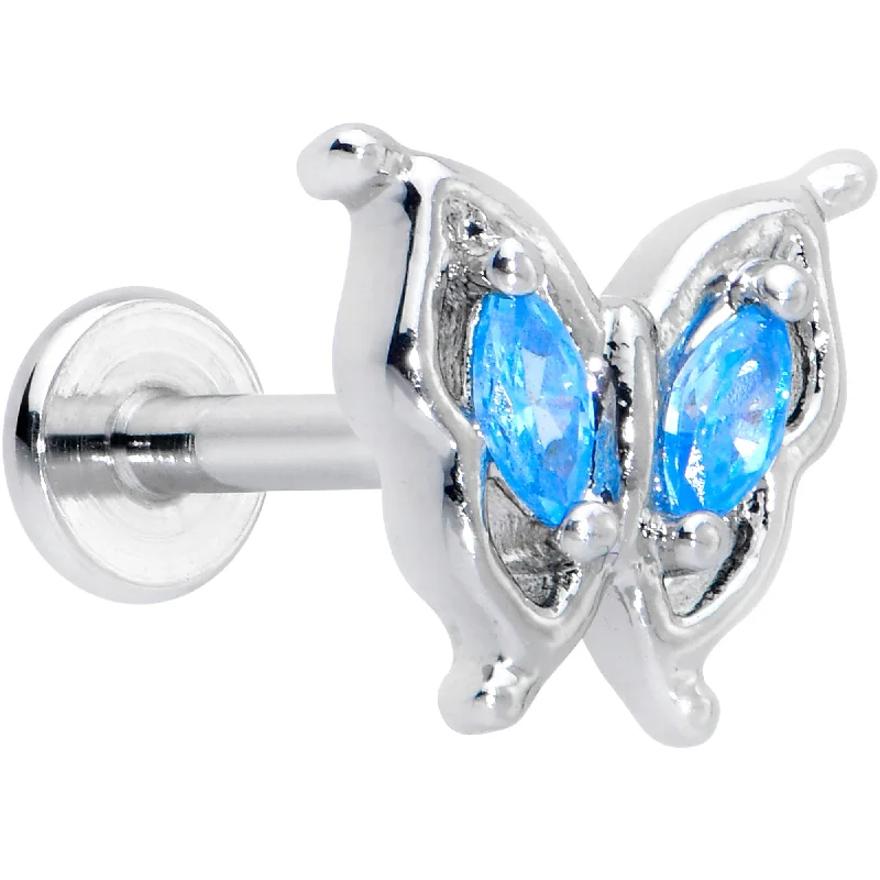 Bold Lip Rings with Unique Styles16 Gauge 5/16 Blue Gem Fancy Fab Butterfly Internally Threaded Labret